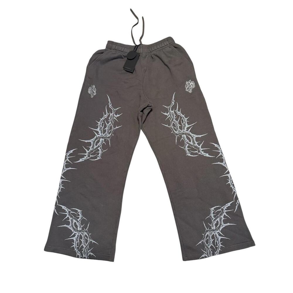 Gray Wide Leg Sweatpants with White Thorn Design